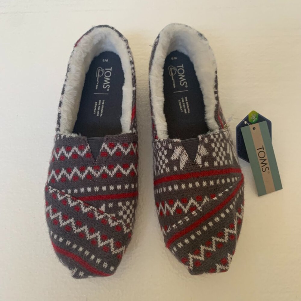 Toms Women's Alpargata grey Christmas lined slip on shoes